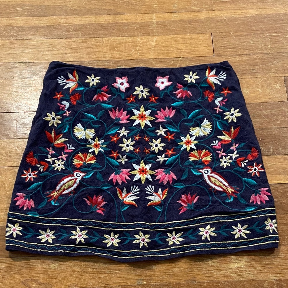 Umgee Navy Floral Embroidered Mini Skirt